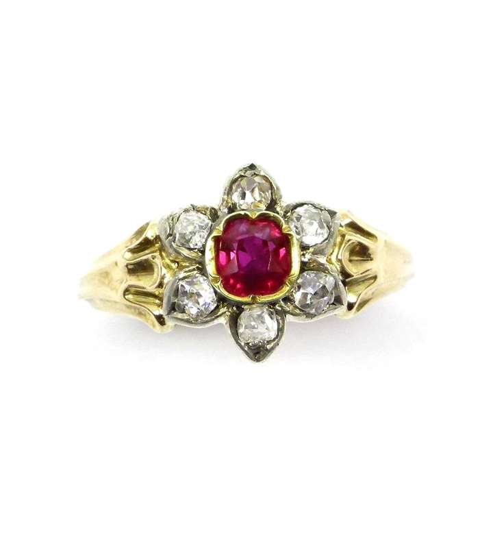 19th century ruby and diamond flowerhead cluster ring